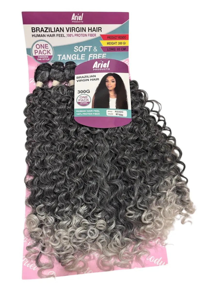 Ariel Brazilian Virgin Hair – Boucles Définies Dégradé Gris/Blond (Soft & Tangle Free)