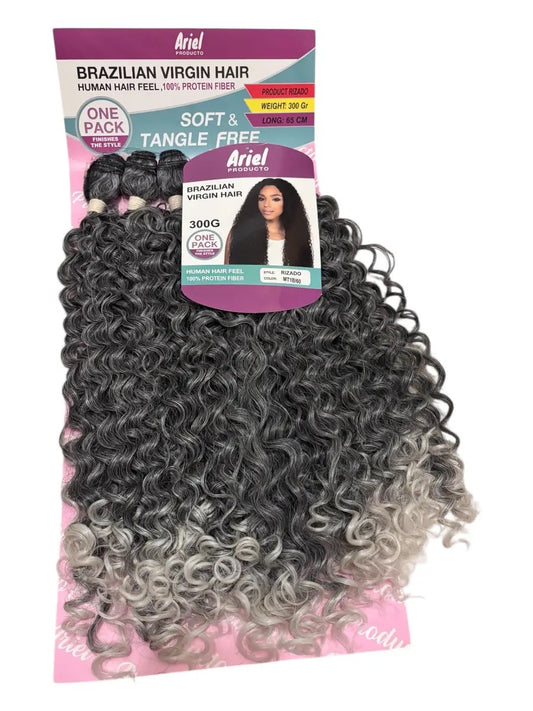 Ariel Brazilian Virgin Hair – Boucles Définies Dégradé Gris/Blond (Soft & Tangle Free)