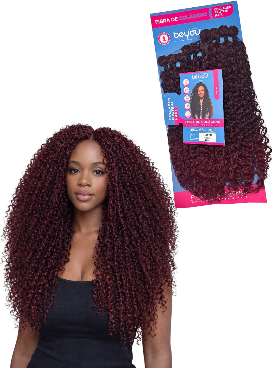 Extensions Bouclées Be You – Fibra de Colágeno (MEU BB) –  Fibre collagène premium • 320g • 60–70 cm • Couleur rouge bordeaux